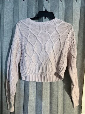 Aeropostale Cropped Cable Knit Crewneck Sweater - Light pink